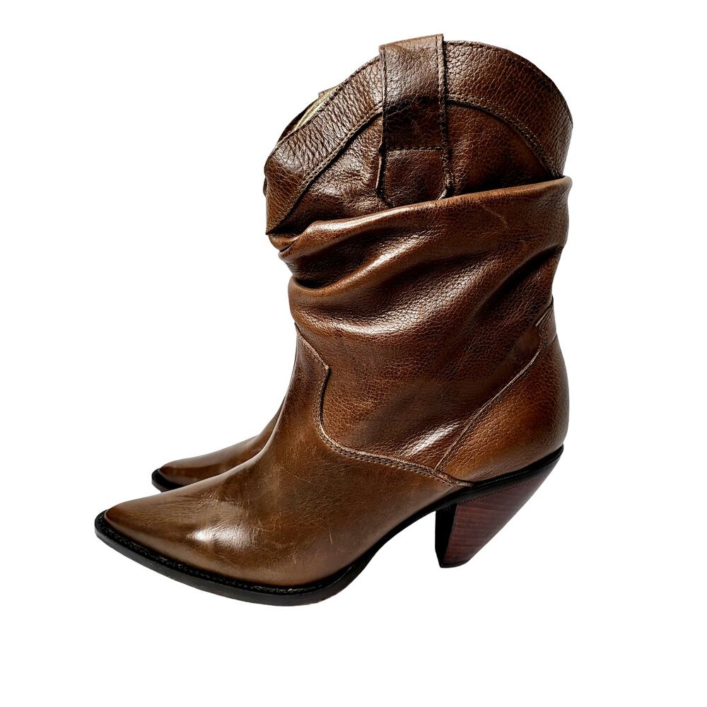 D'Milton‎ Brown Slouch Leather Boots Size 6.5 Size 37